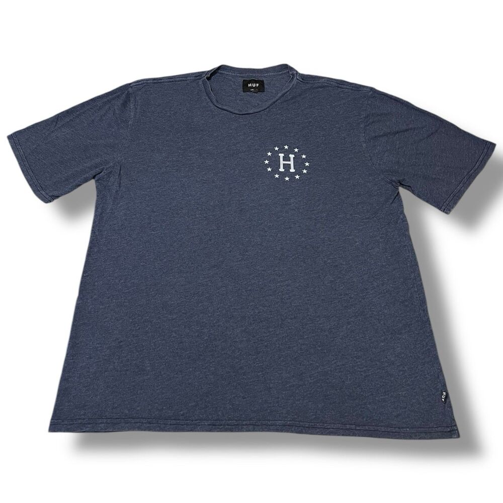 Huf Short Sleeve Blue Crew Neck T-shirt Graphic Logo Made In USA Men’s Size XL
